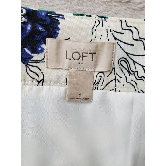 LOFT Mini Skirt Womens Size 6 White Blue Floral Lined Cotton Flat Front Back Zip - Picture 7 of 8